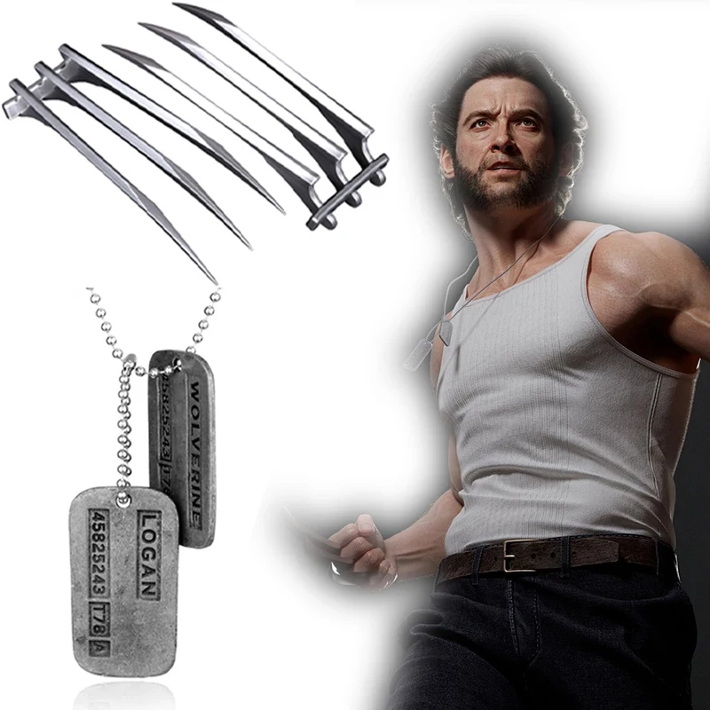 Anime Cosplay Accessories X-Men Superhero Wolverine Cosplay Accessory Sets Military Card Necklace Wolf Claws Halloween Party Cosplay Prop