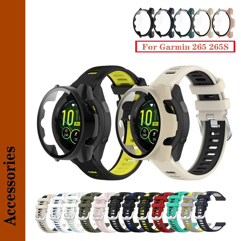 

18mm 22mm Strap For Garmin Forerunner 265 265s Tempered Glass Screen Protector Case Silicone Watch Band Replacement Accessories