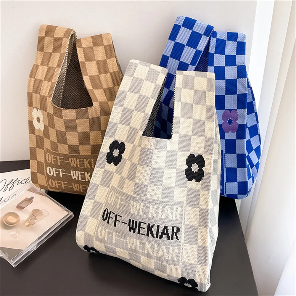 

Женская сумка через плечо, модная Шахматная сумка с узлом на запястье, мини-сумка ручной работы