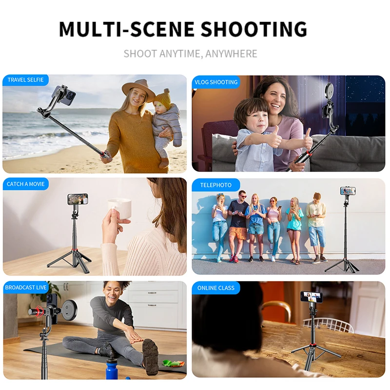 CYKE Magnetic Selfie Stick Tripod with wireless Remote for Smartphone Mobile Phone Stand for iPhone 1300mm Aluminum C20
