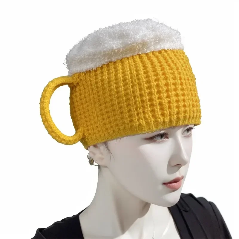 Knitted Caps Mens Woollen Hats Funny 3D Beer Cup Winter Warmth Knitted Wool Hat Women Men Beanie Unisex Hat New Year Presents Valentine's Fun Gift