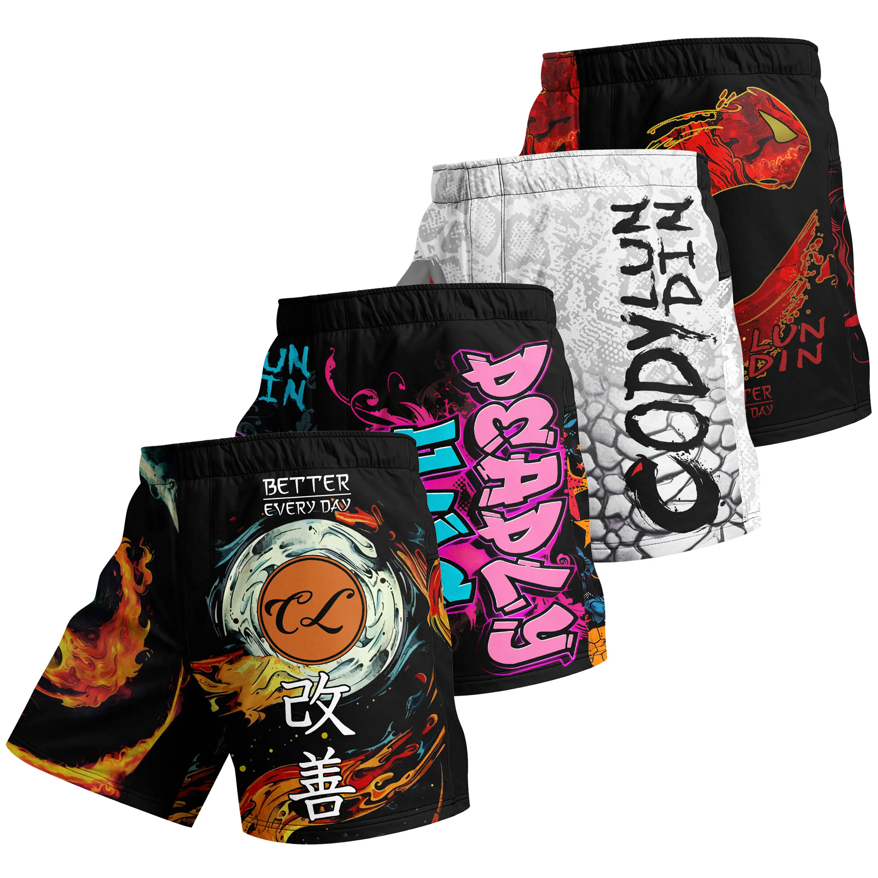 High Quality Muay Thai Shorts 4 Ways Stretched Durable Polyester Fabric Fight Shorts Sublimation Printing MMA With Rubber