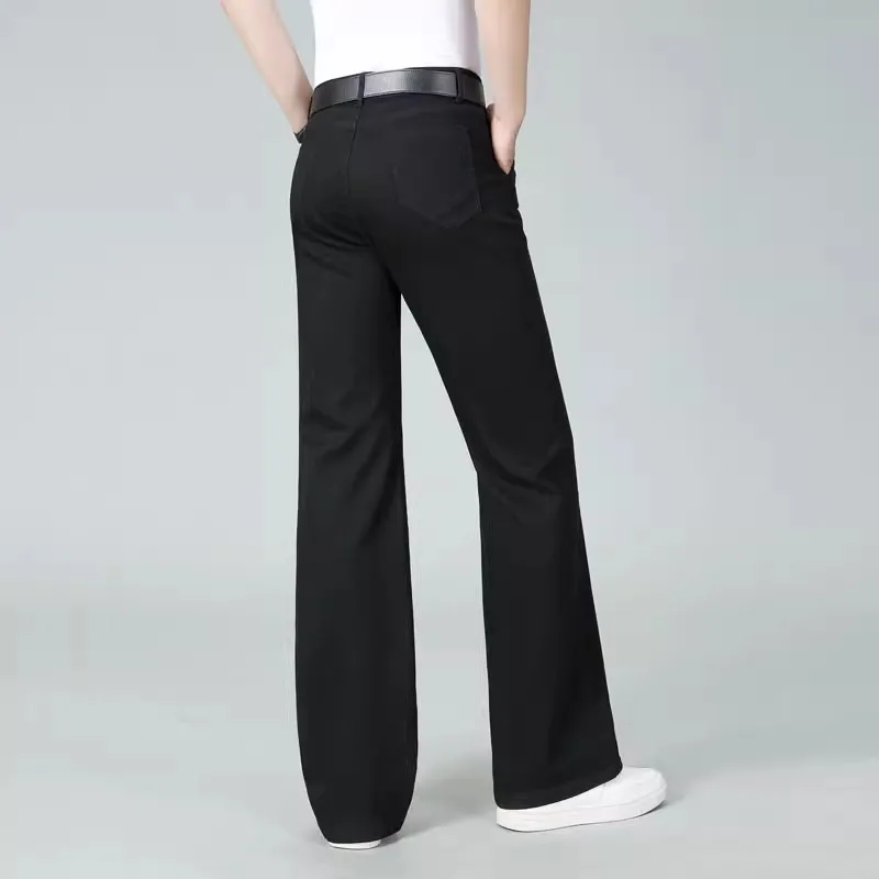 2024 Men's Spring And Autumn New High Waisted Elastic Straight Leg Jeans Loose Casual Wide Leg Pants 2