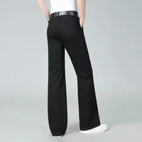 2024 Men's Spring And Autumn New High Waisted Elastic Straight Leg Jeans Loose Casual Wide Leg Pants 2