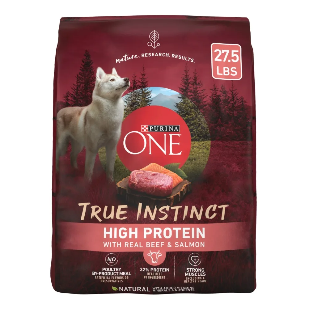 

Purina One True Instinct Dry Dog Food for Adult Dogs High Protein, Real Beef & Salmon, 27.5 lb Bag