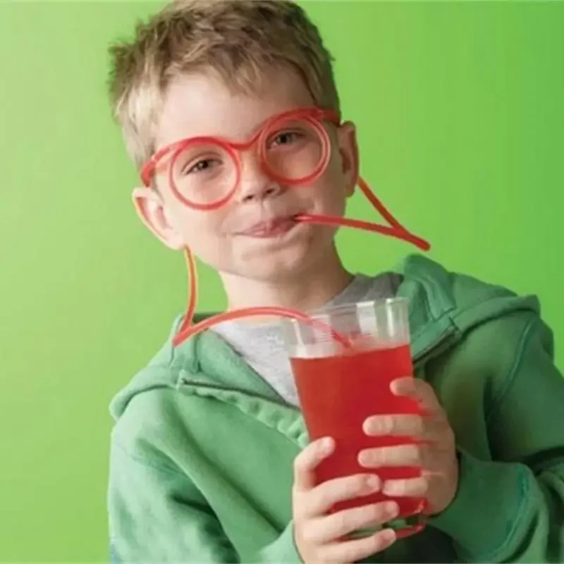 Soft Plastic Glasses Straw Funny Flexible Drinking Tube Birthday Christmas Party Accessories Plastic Drinking Straws Kids Gift