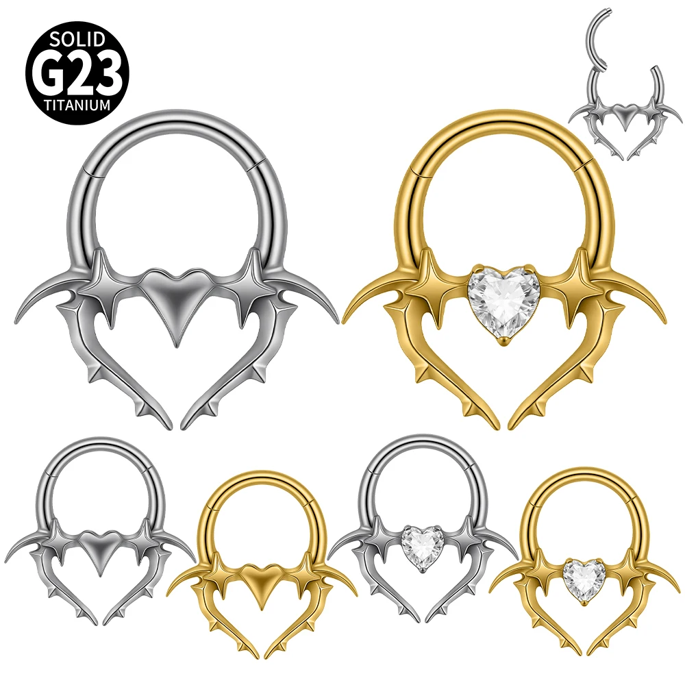 1 Stück G23 Titan Herz CZ Edelstein Stern Bullhorn Split Ring Nasenstecker Septum Piercing Schmuck für Knorpel Helix Tragus Ohrschmuck