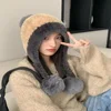 Fluffy Plush Women Beanie Cap Winter Warm Big Pompom Knitted Ear Protection Hat Windproof Snow Ski Female Earmuffs Caps 2