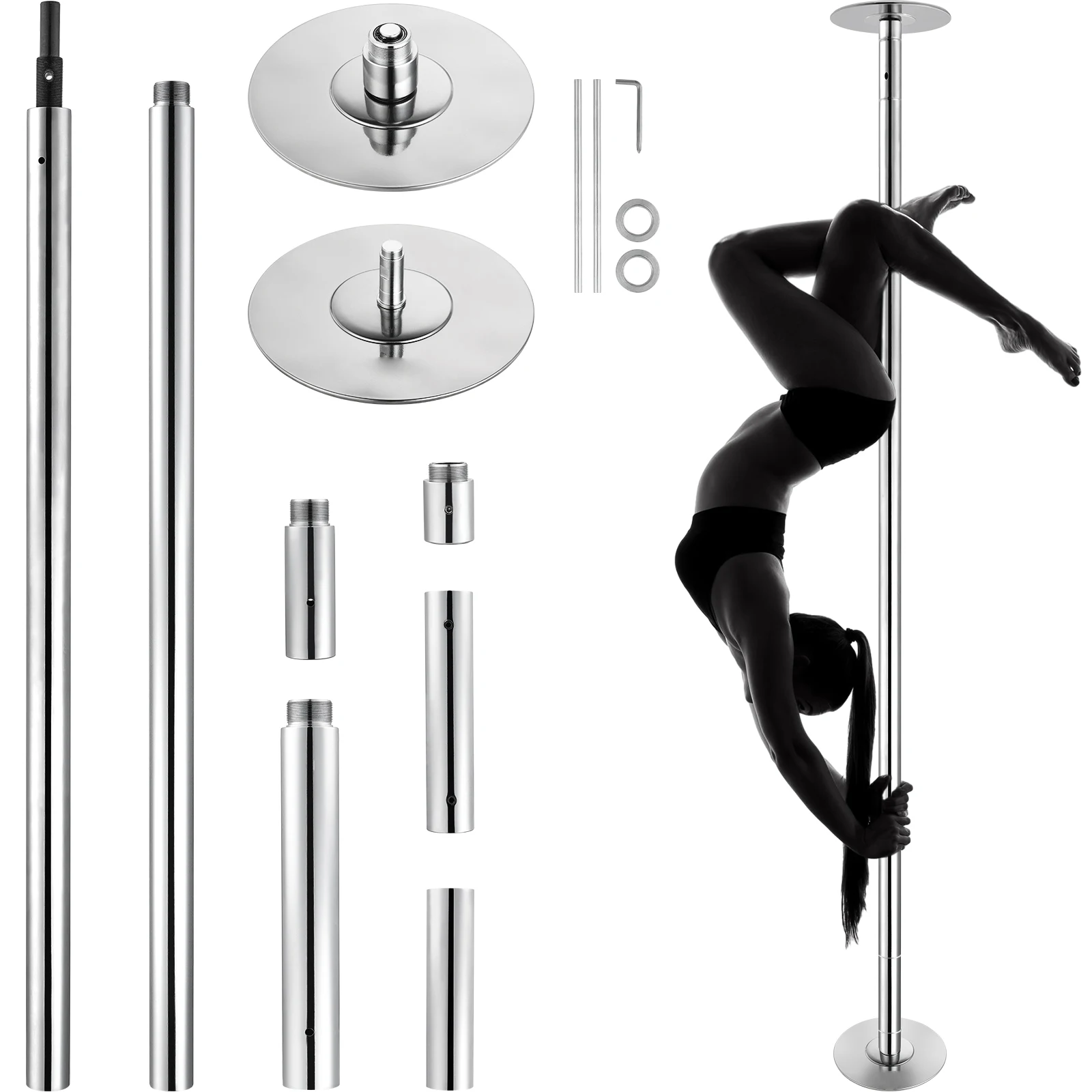SucceBuy Professional Dancing Pole Spinning Static Dancing Pole Kit Portable Removable Pole,45mm Heavy-Duty Stainless Steel Pole