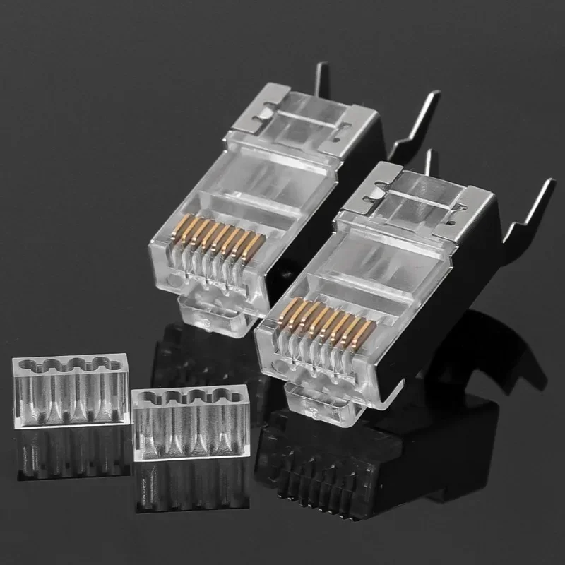 CAT6 CAT7 CAT5 RJ45 Shielded Connectors Pass Through Modular Plug Network UTP 50μ Gold-Plated 8P8C Crimp End for Ethernet Cable