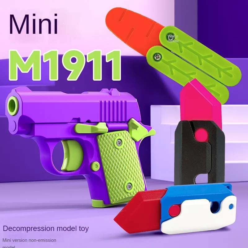 Christmas Gift 3D Gravity Model Gun Mini 1911 Toy Gun Luminous Transparent Shell Trendy Stress Relief Toys Birthday