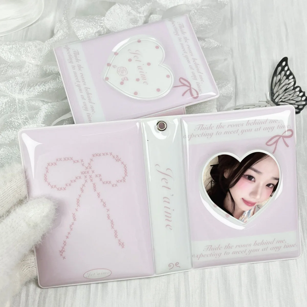 K-Pop Card Holder Mini Album 2.5 * 3.5 Heart-Shaped Hollow Cover Loose Leaf Folder, 56 * 87mm-63 * 88mm Card Specific Card Book 5
