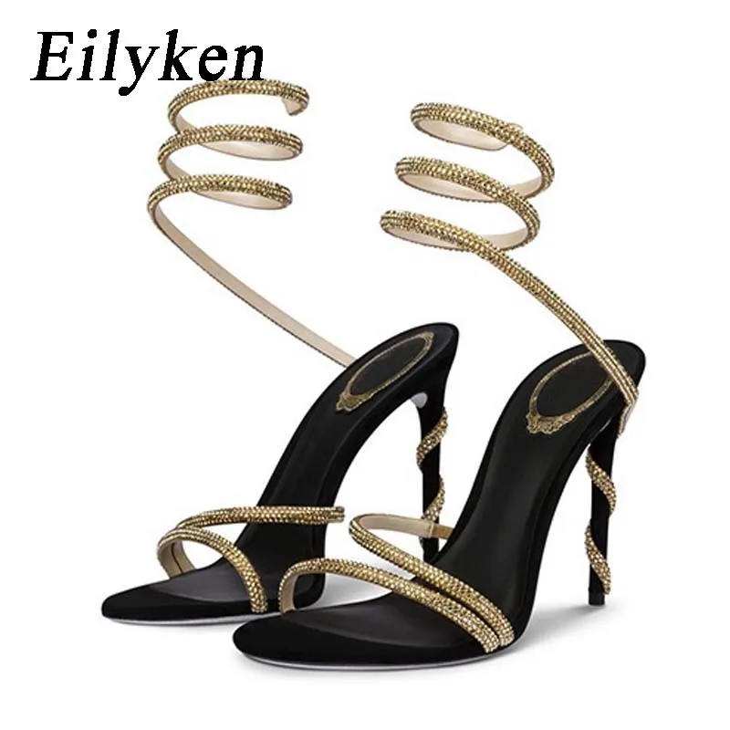 Eilyken Kristall Strass Open Toe Frau Sandalen Design sexy dünne High Heels Party Prom Schuhe Mode Knöchel riemen Pumps