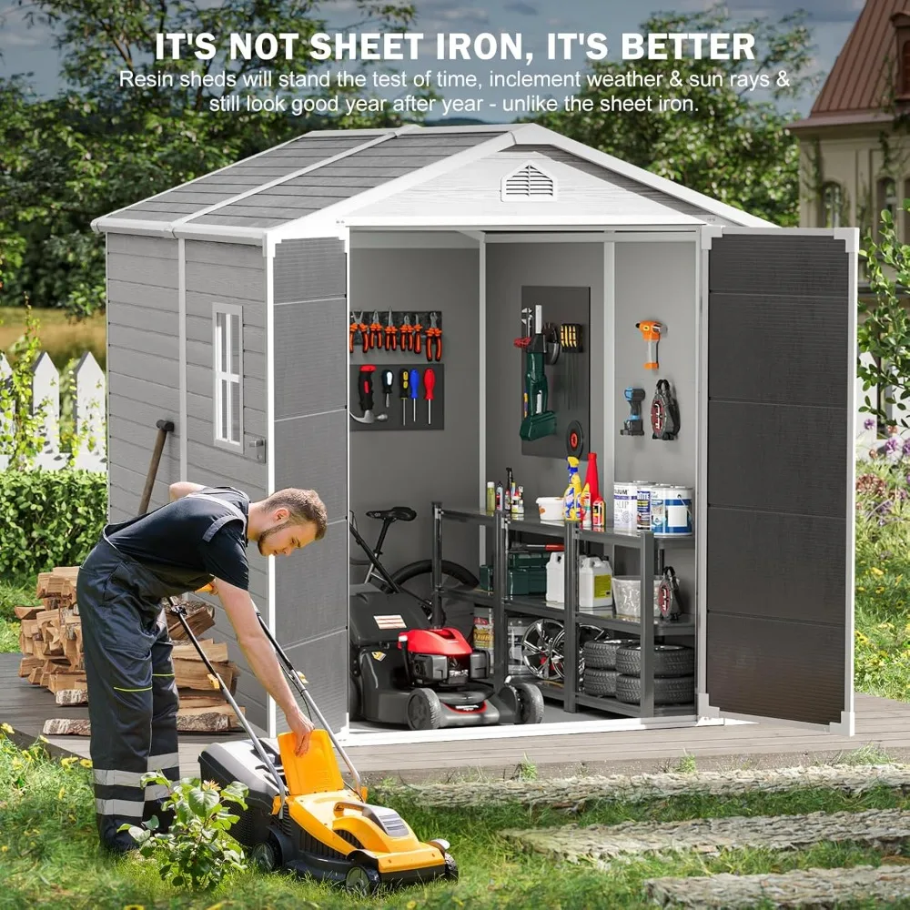 Description Picture 4 of item8x6 Feet Resin Storage Shed, Waterproof Outdoor Shed with Floor & Lockable Door & Window & Vents, Plastic Tool Shed for Backyard