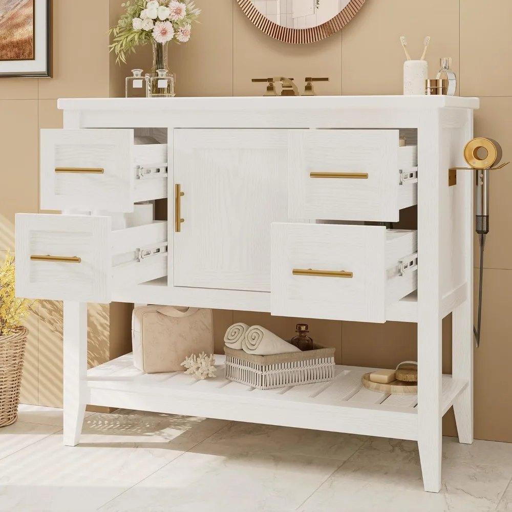 Bathroom Vanity with Sink,36"Modern Undermount Bathroom Sink Cabinet with 4 Drawers&Open Shelf,Vanity Sink with Charging Station 6