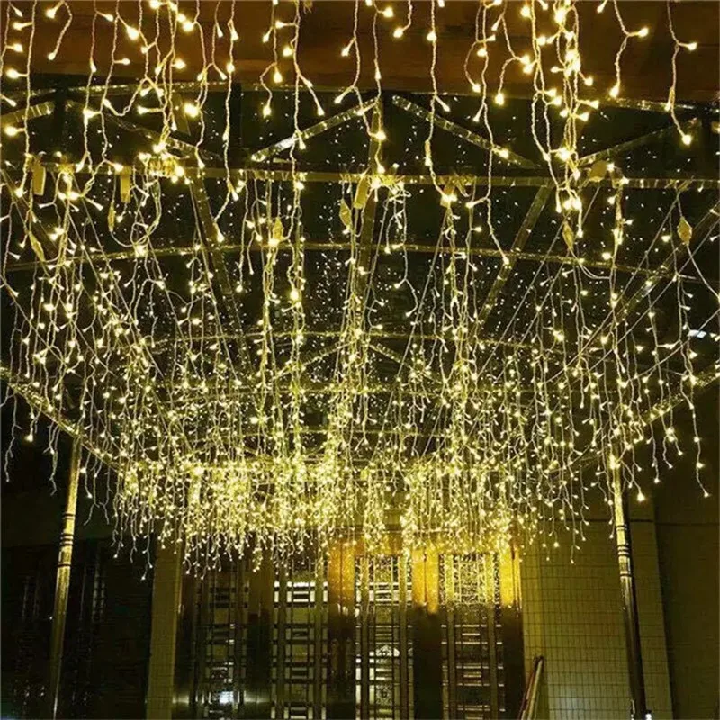 

Outdoor Icicle Fairy Hanging Wedding Party Garden Room Wall Christmas Twinkle Star Decorative Led Window Curtain String Light