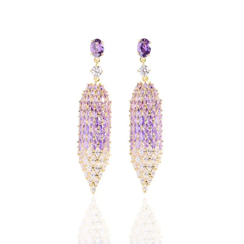 Color S925 Earrings Niche EuropeAn-American Style High-grade Long Pointy Earrings Light Luxury Temperament Party Earrings Women