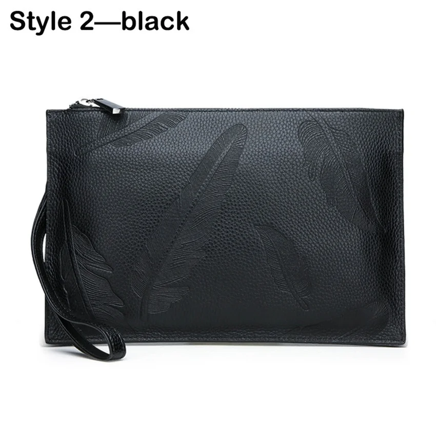 Fashion Leisure Embossing Men's Genuine Leather Wallet Clutch Bag  Zipper Long Wallet Large Capacity Handbag Wrist Bag