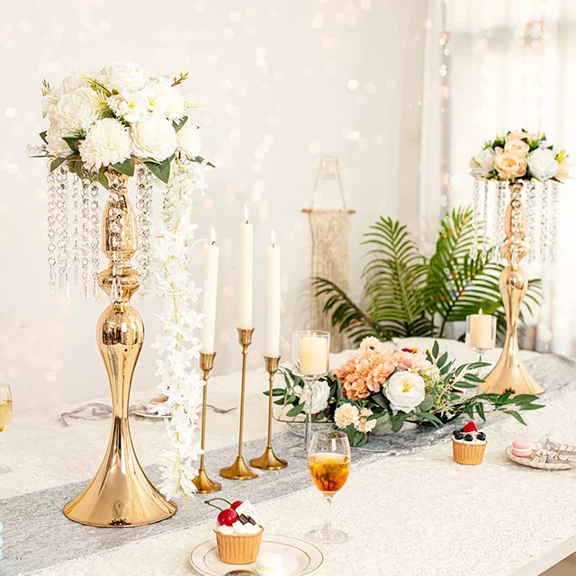 Centrotavola Vasi Alti Oro 60cm - 2 Pezzi, Per Matrimoni E Feste, In Metallo - Foto 2