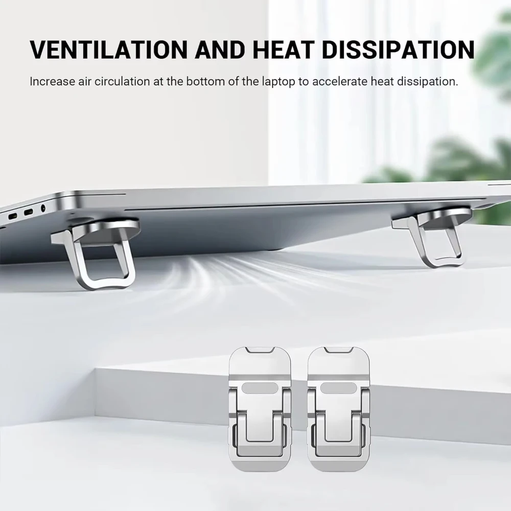 2PCS 접이식 미니 노트북 스탠드 2개의 조절 가능한 각도가 있는 휴대용 컴퓨터 키보드 라이저 자체 접착식 보이지 않는 노트북 스탠드