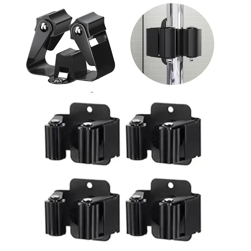4Pcs Wall Mounted Mop Broom Holder with Screws Waterproof Mop Storage Clips Rack Anti-slip Hanging Brush Broom Hanger Home