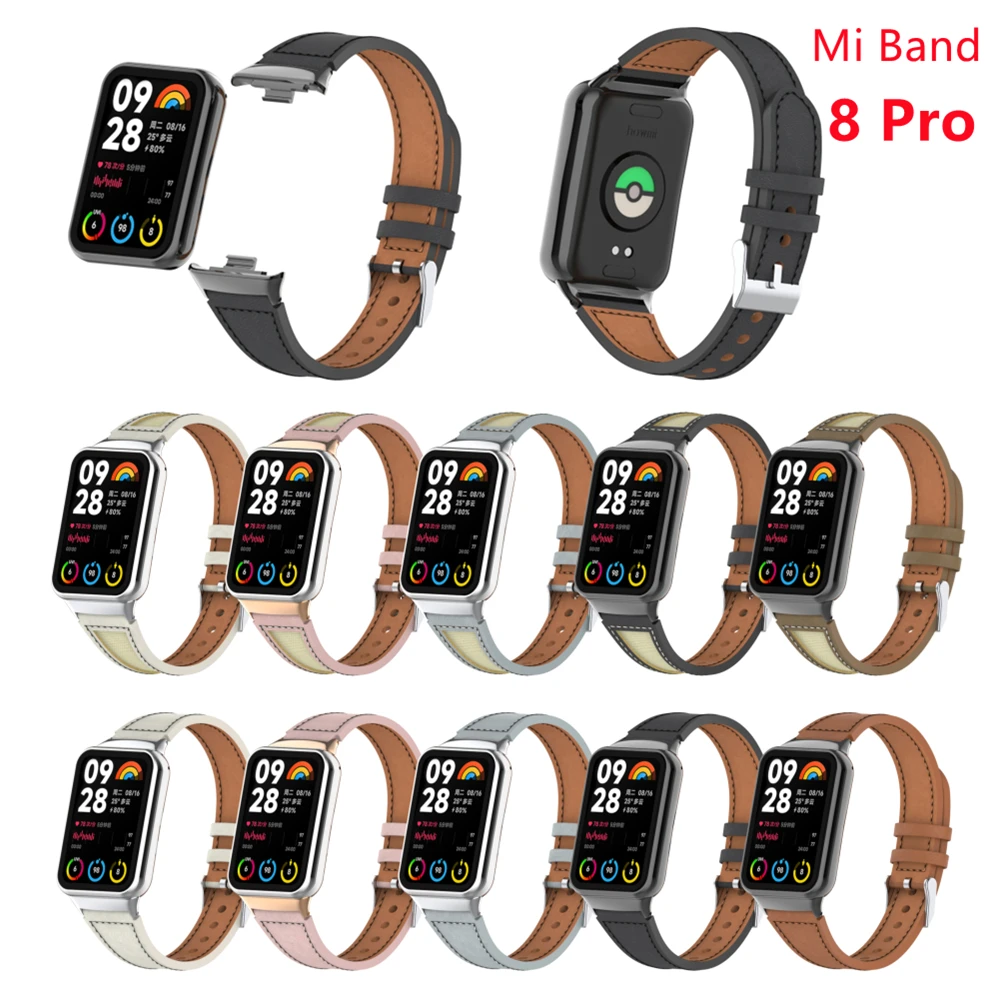 

Тонкий кожаный ремешок для Xiaomi Mi Band 8 Pro, браслет для умных часов, ремешок для наручных часов, ремешок для Mi Band 8, аксессуары для часов