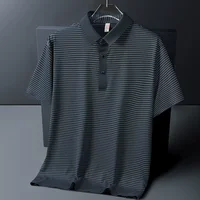 Polo homme d'été à revers, nouvelle collection, manches courtes, rayé, en soie glacée, style business décontracté, tailles M-6XL 7XL 8XL 2