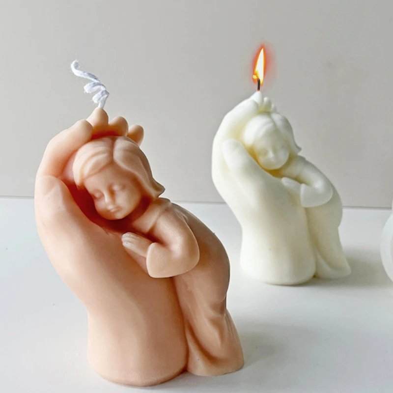 Mother Child Silicone Candle Mold Mother's Hand Portrait Aromatic Candle Making Soap Resin Chocolate Mold Gift Craft Home Decor