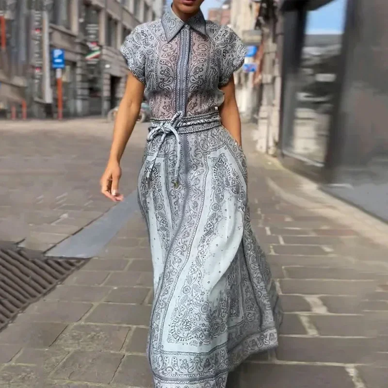 

Women's Casual Hawaiian Dress Printed Single Breasted Suspenders Big Hem Elegant Summer Vacation Beach Dress