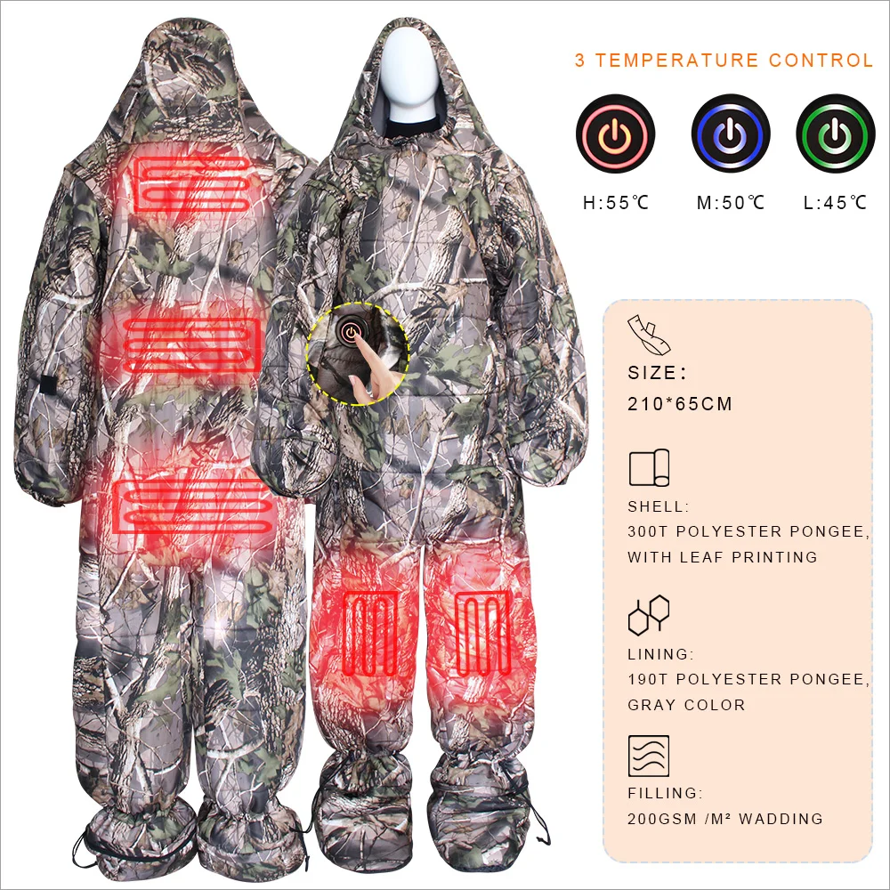 Electric Winter Outdoor Mummy Heated Sleeping Bag Suit Sports Waterproof Down Hiking Camping Heated Sleeping Bag