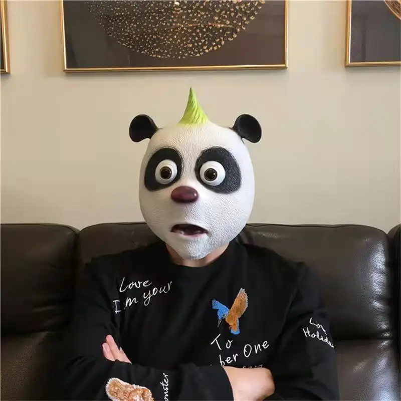Animal Head Mask Costume Party Unicorn Horse Panda Luminous Head Mask Latex Funny Zoo Prop Full Face Covering Helmet Headgear