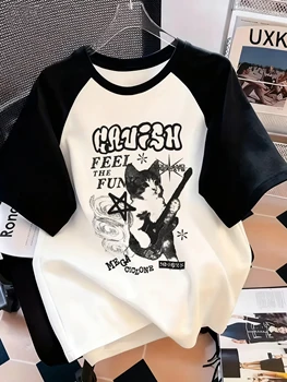 Y2k Music Cat Print Letter Print Crew Neck T-Shirt Casual Short Sleeve Top for Spring Summer Women's Clothing Top Tee 1