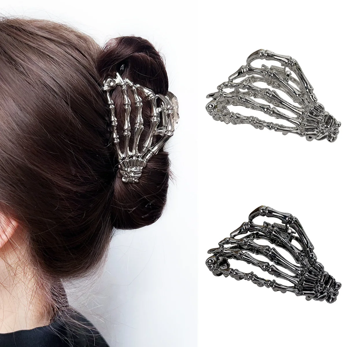 Spinnennetz-Schädel-Haarspange für Frauen und Mädchen, Skelett-Hand-Haarnadel, Punk-Haarschmuck im Metall-Stil als Party- und Cosplay-Geschenk