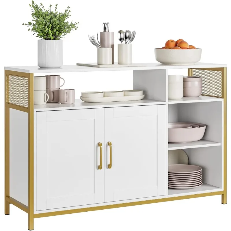 

Sideboard Buffet Cabinet, Gold Storage Cabinet with Doors and Adjustable Shelves, Modern Coffee Bar Cabinet Accent Cabinet