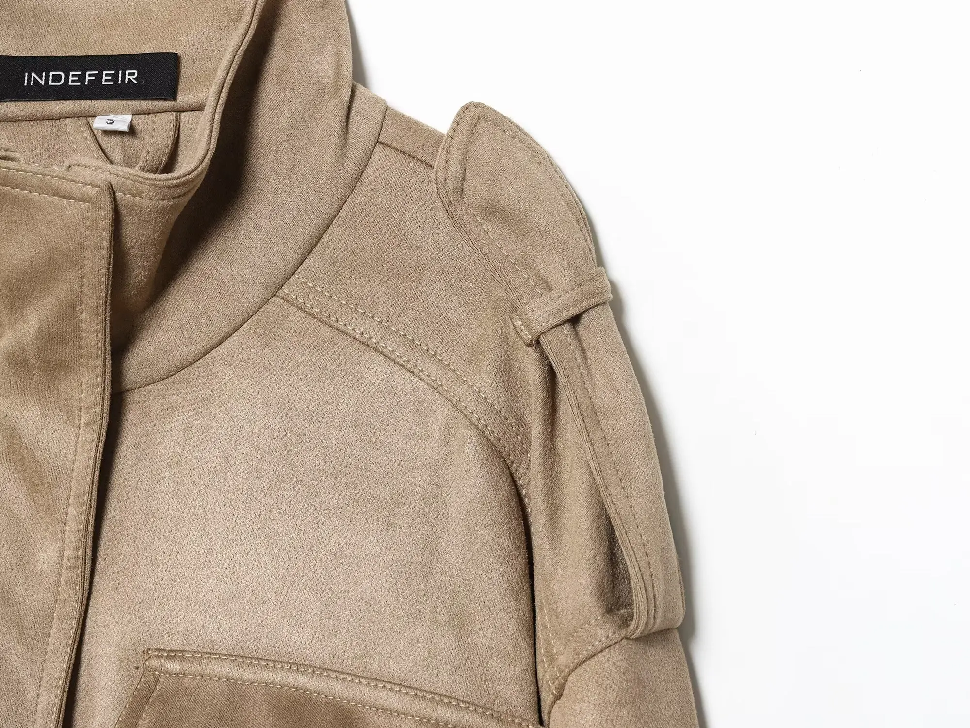 Women's Autumn Street Fashion Suede Textured Leather Jacket Coat Solid Long Sleeves High Neck With Pockets Female Vintage Coats