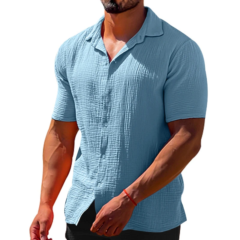 

Spring Summer Men's Streetwear Casual Solid Cotton Linen Shirt Men Clothing 2023 Short Sleeve Lapel Button Cardigan Top For Man