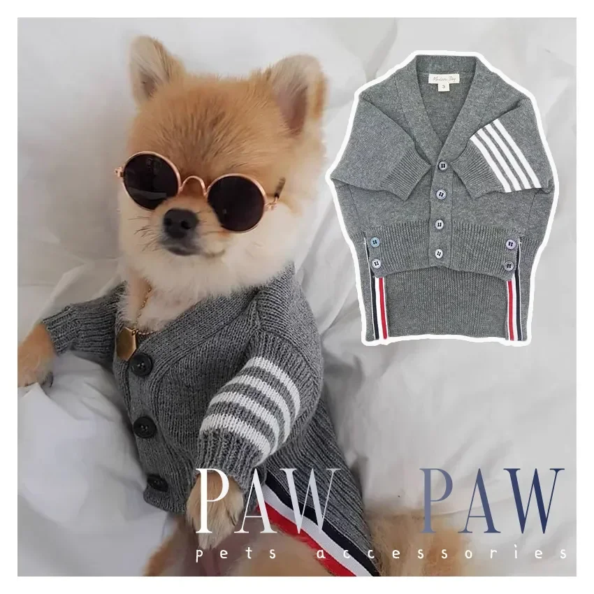 

PAWPAW Premium Quality Dog Grey Sweater Coat Luxury Brand Cats Cool Fashion Stylish Thick Comfortable Autumn Winter Pet Clothes