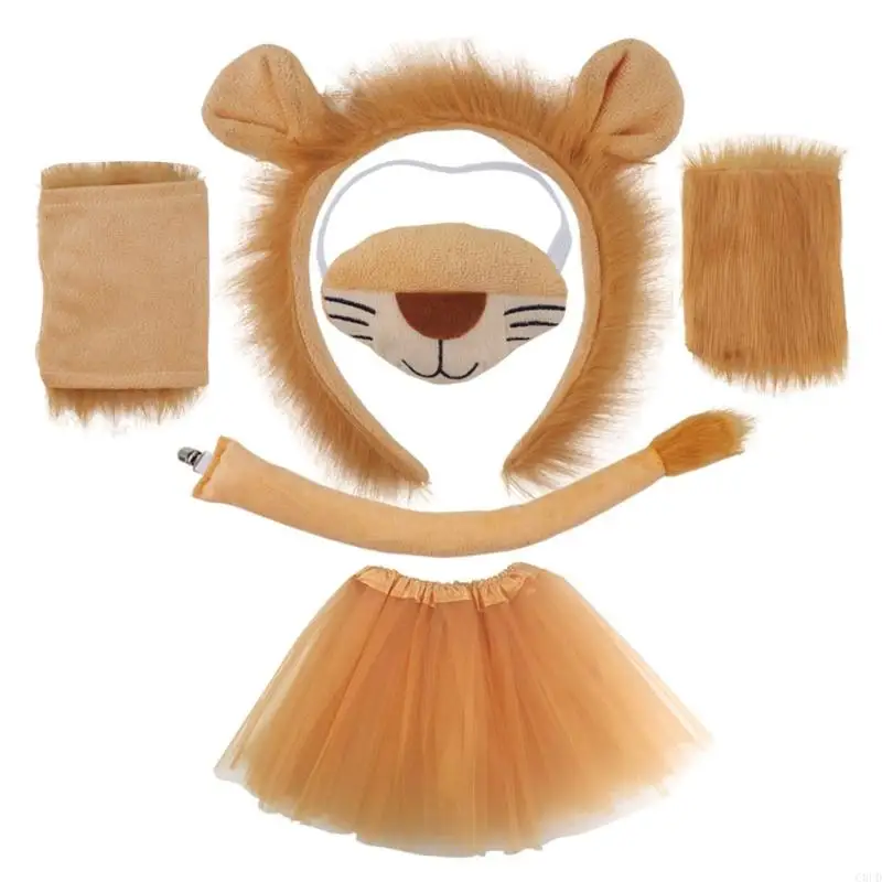 C6UD Halloween Lion Dress up Costume, Hairband, Tail for Kid Birthday Parties
