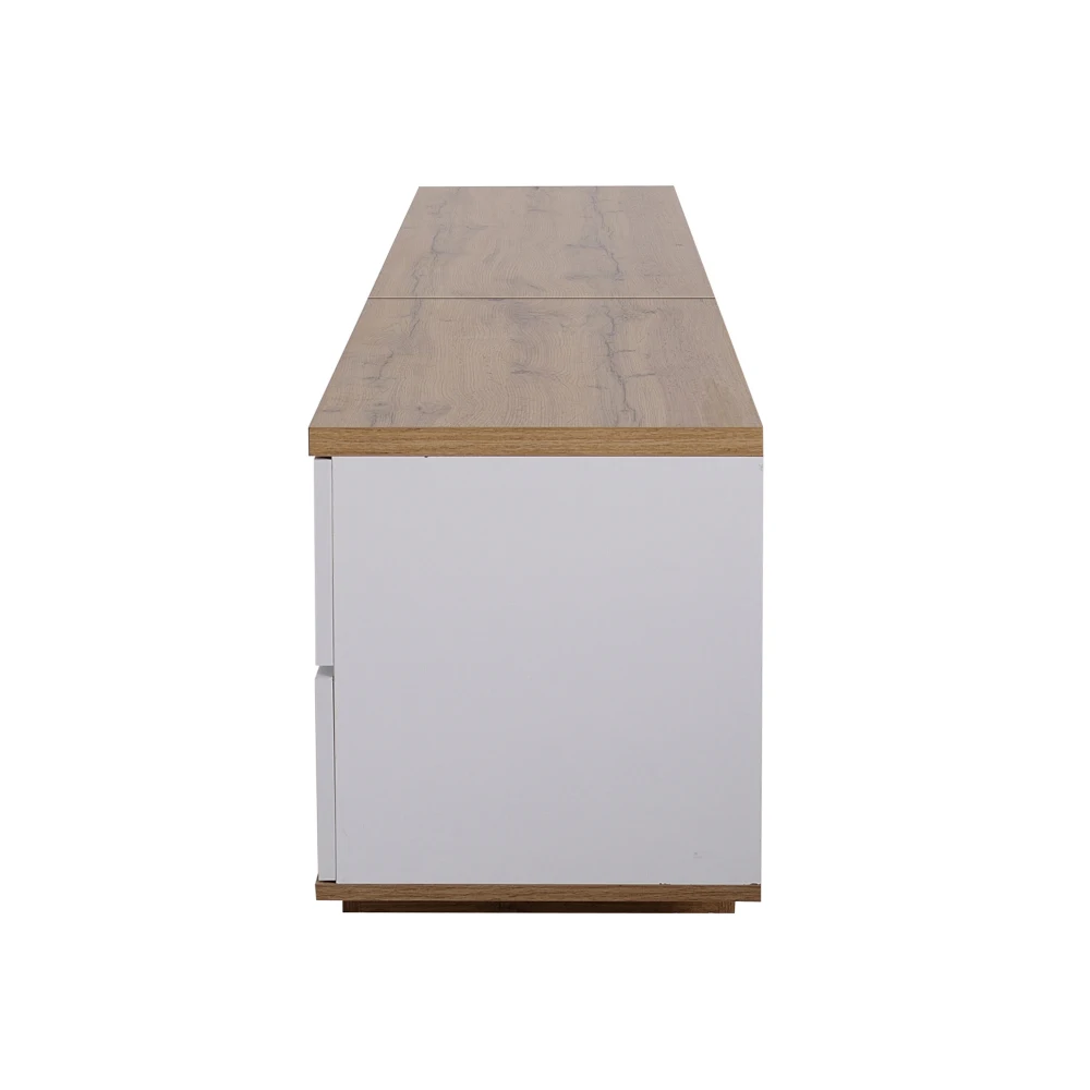 PINGGO 180CM Moderner Farbblock-TV-Schrank mit Holzschnitzerei Weiß – Detail 16