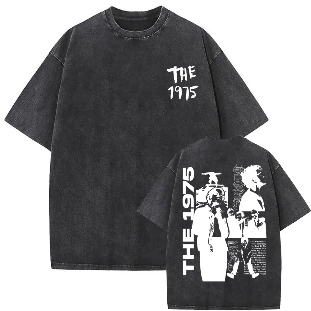 

Washed Vintage British Band The 1975 Graphic T Shirts Men Women Fashion Oversized T-shirt Male Hip Hop Rock Short Sleeve Tshirt