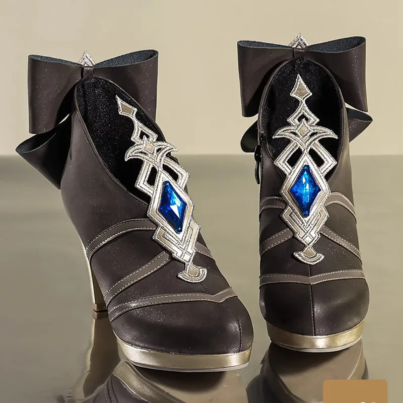 naビア-女性のためのコスプレ靴魅力的な影響ゲーム先のとがったつま先革のブーツハロウィーンとカーニバルのブーツ