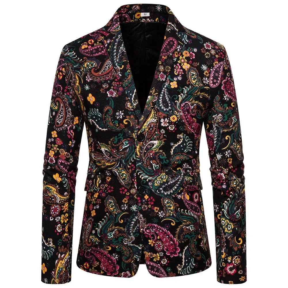 Men's Suits Gothic Style Fashion Printed Cotton Tops Jacket Spring and Autumn Youth Male Single Breasted Blazer Jackets Outwear