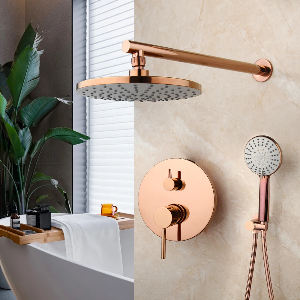 KEMAIDI Rose Gold Shower Faucet Set Concealed Shower Mixer with Embedded box Modern Luxury Design Rainfall Shower Systerm