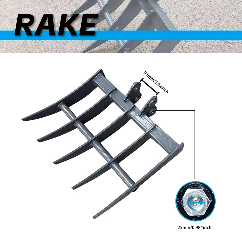 Mini Excavator Rake Five-Tooth Steel Rake Attachment product image