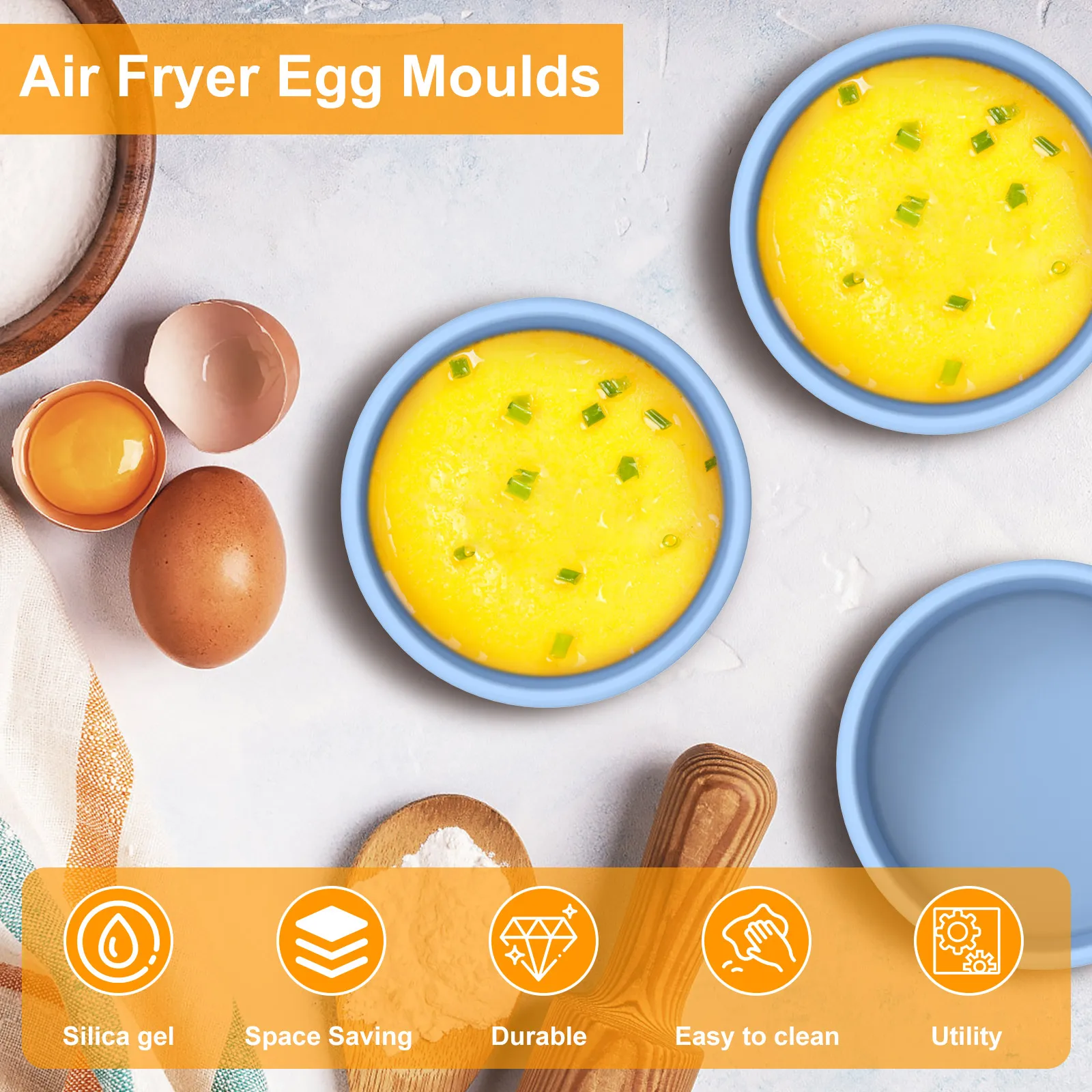 Description Picture 3 of item3Pcs Air Fryer Cake Mold Silicone Egg Poacher Cups Nonstick Cake Pan Baking Forms Pastry Mold 4×1.3Inch Microwave Egg Cooker