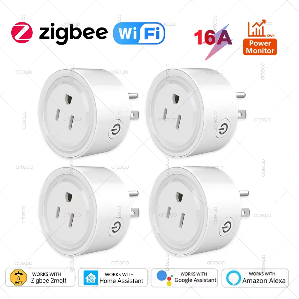 16A สมาร์ท US Plug Zigbee 3.0/WiFi ซ็อกเก็ต Power การตรวจสอบฟังก์ชั่นจับเวลาใช้งานร่วมกับ Alexa Home Assistant Zigbee2mqtt 1