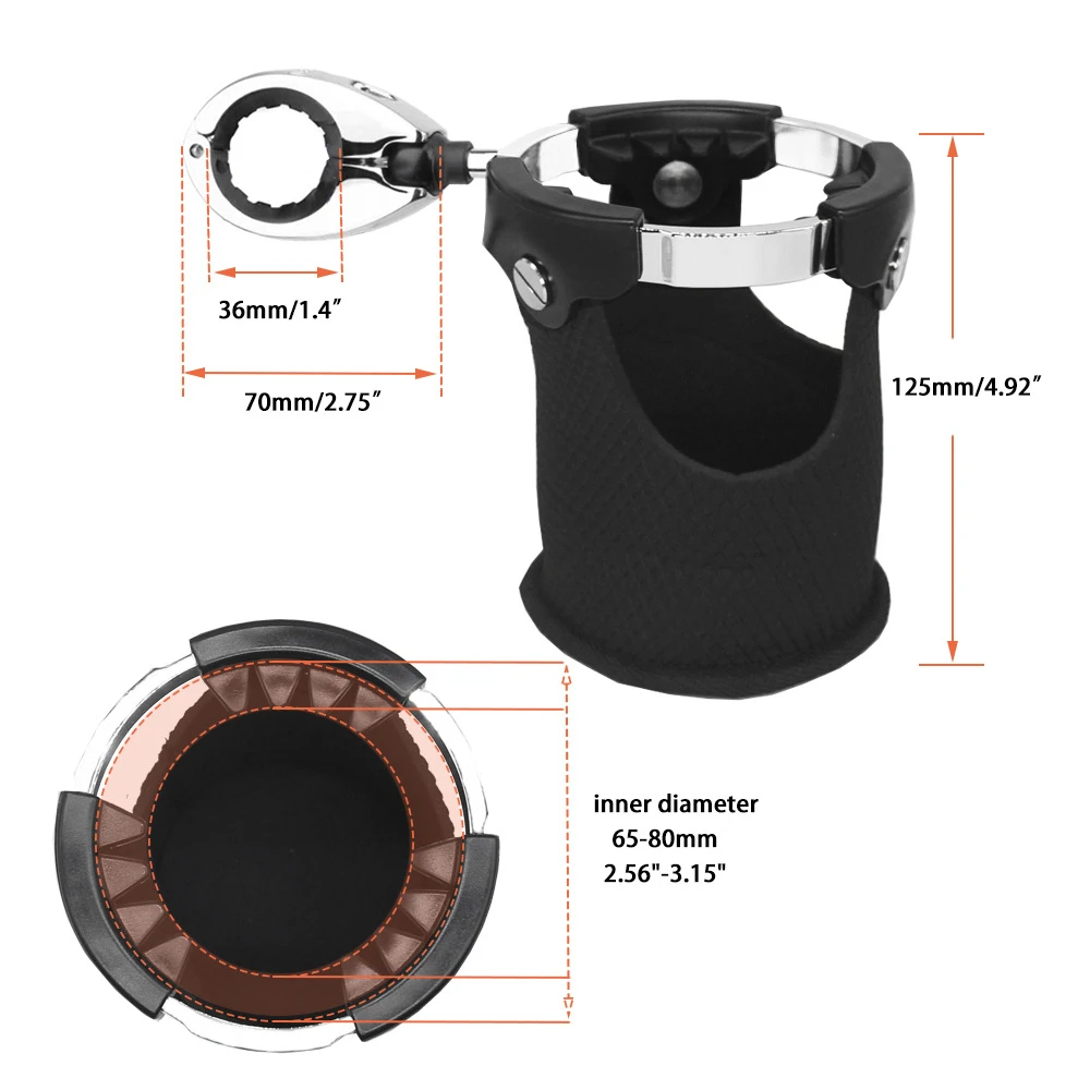 Motorcycle Cup Holder with 360° Drink Holder with Basket Metal Handlebar Mount for Bike ATV Handlebar 7/8'' to 1 1/4''