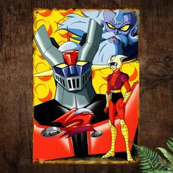 Vintage Aluminum Metal Sign Poster with Retro Robot Artwork & Futuristic Red Car Design - 14x20cm (Aluminum sign)