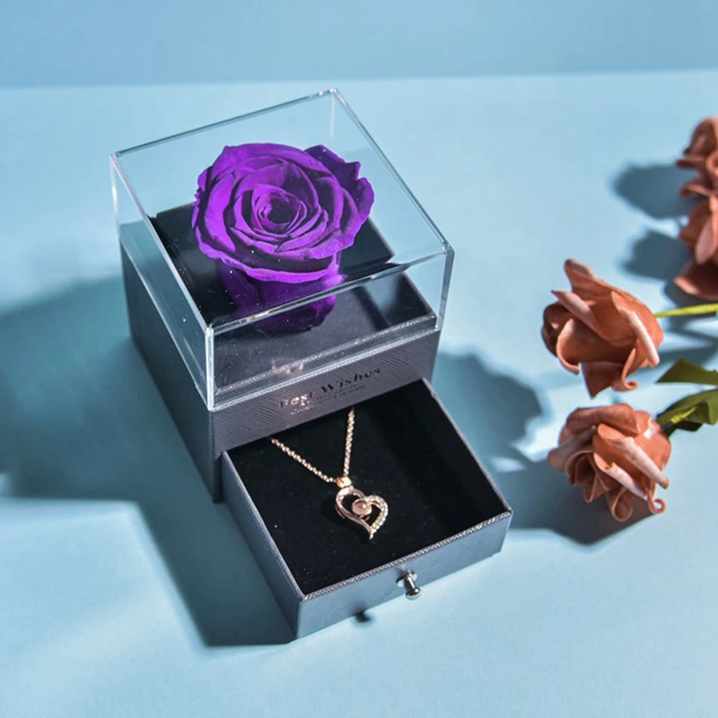 Natural Forever Jewelry Box Love Necklace Preserved Flowers Proposal