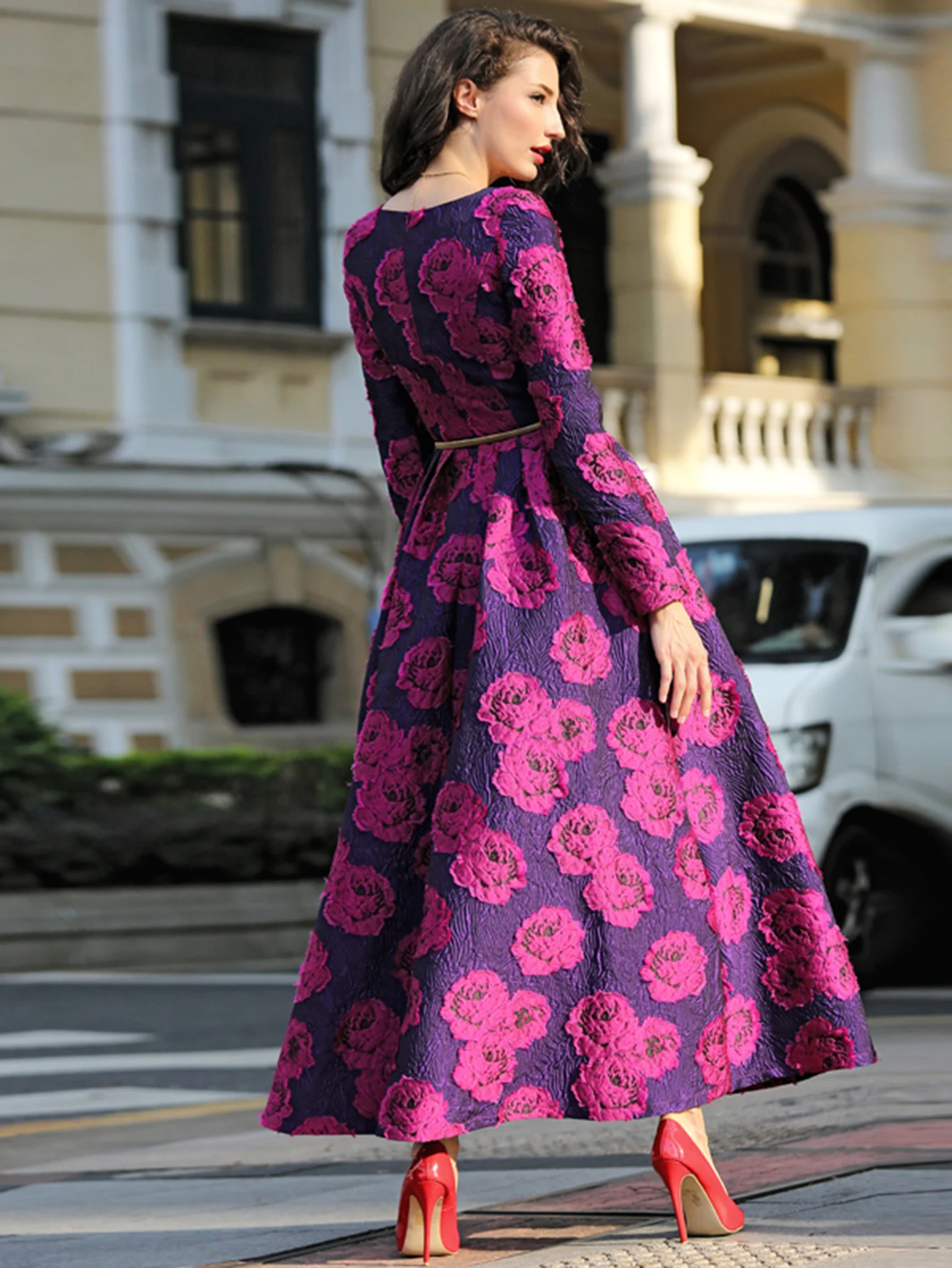 Luxury Long Jacquard Dress for Women Maxi Autumn Winter